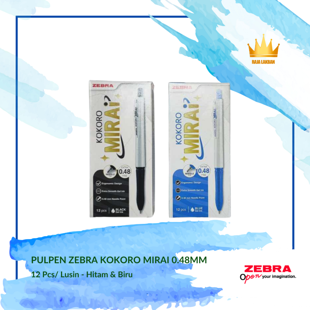 

Pulpen Gel Zebra Kokoro Mirai/ 0.48 mm / Hitam/ Biru - Lusin