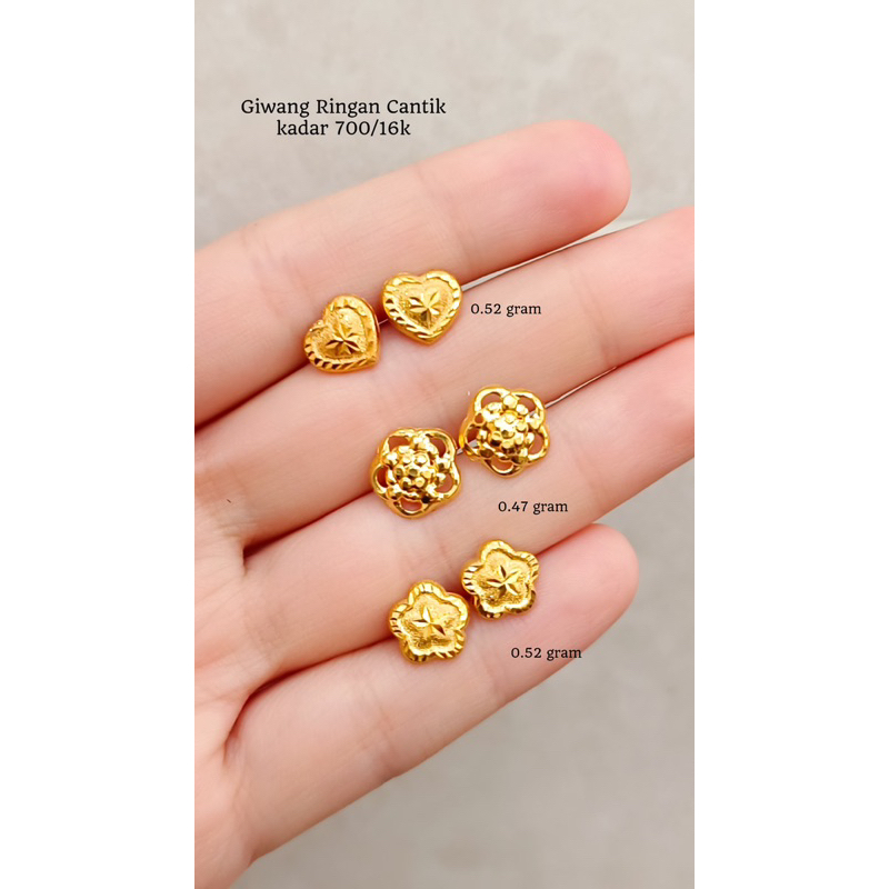 giwang emas asli anting tusuk bulat emas asli kadar 700