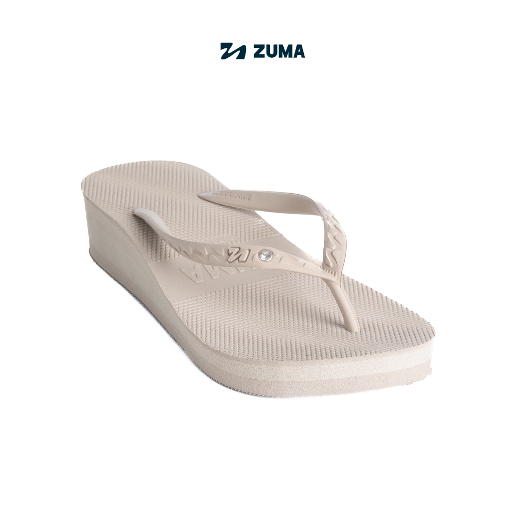 Zuma Women Tiffany 11 Sand, Sandal Jepit Wanita Wedges Karet Polos, Krem