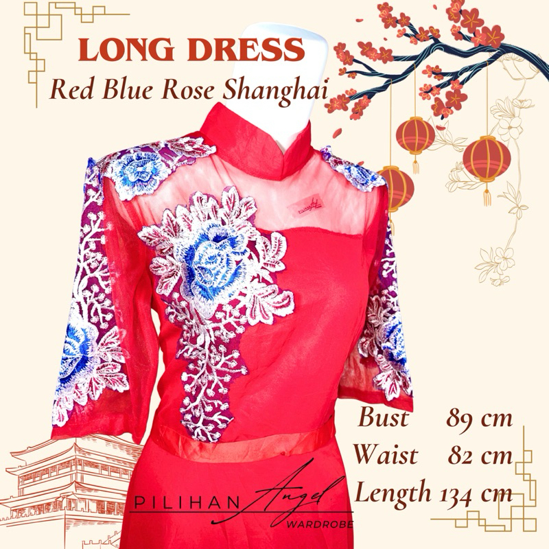 GAUN PESTA ALA CHEONGSAM Long Dress Red Blue Shanghai | Dress Nyanyi Singer Sincia Imlek Natal Kerah