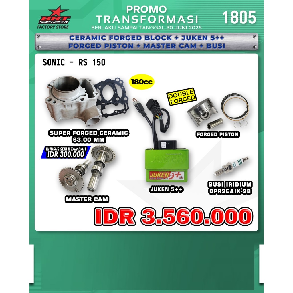 PAKET BLOK PISTON ECU JUKEN MASTERCAM BUSI IRIDIUM SONIC RS 150 BRT BINTANG RACING TEAM