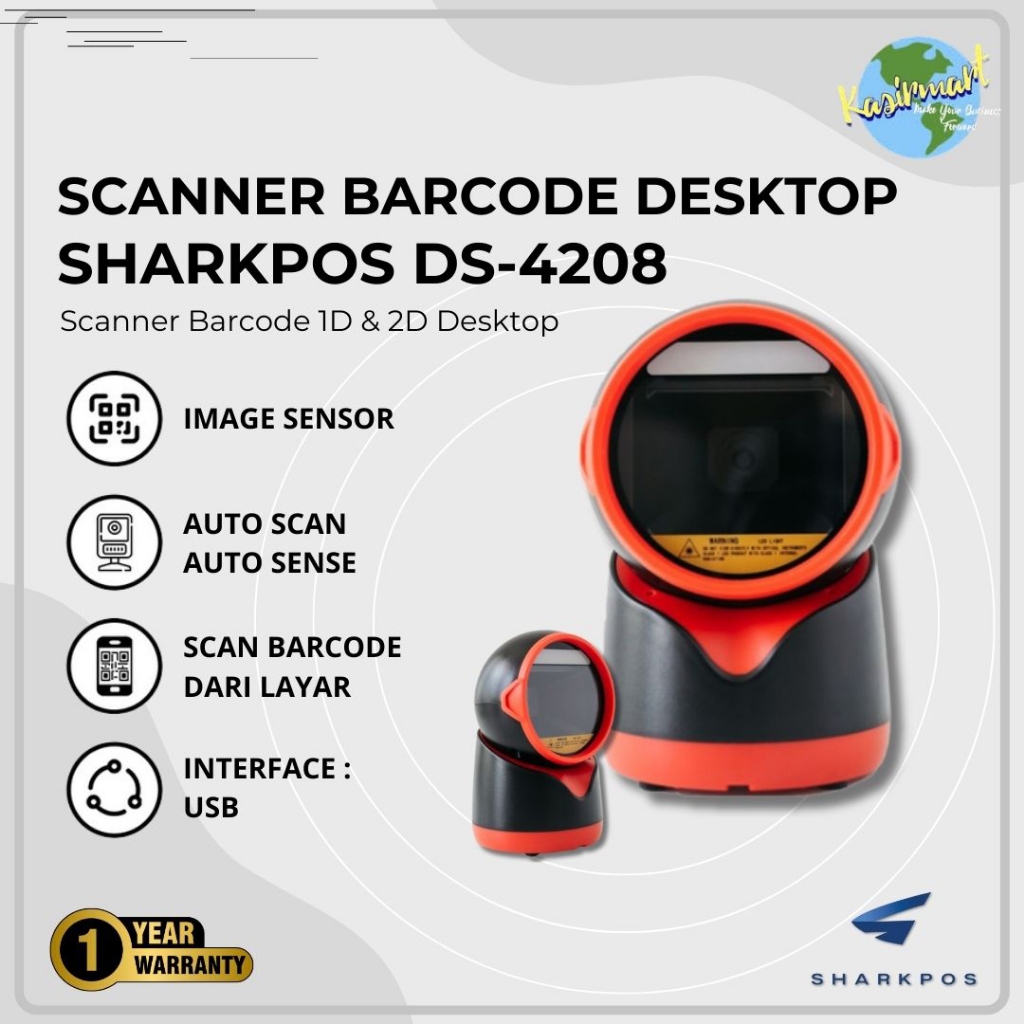 Scanner Barcode 2D Sharkpos DS4208 USB DS 4208 DS 4208 Barcode Scanner Autoscan Dekstop QR QRIS
