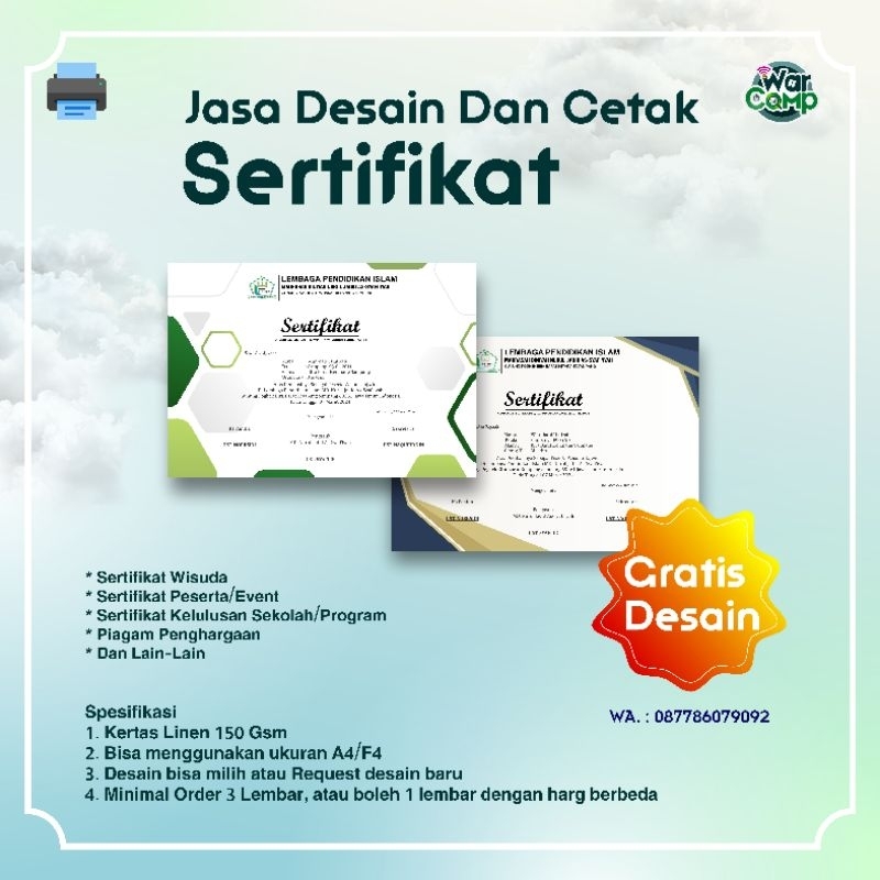 

Layanan Jasa Cetak Sertifikat dan Piagam Penghargaan