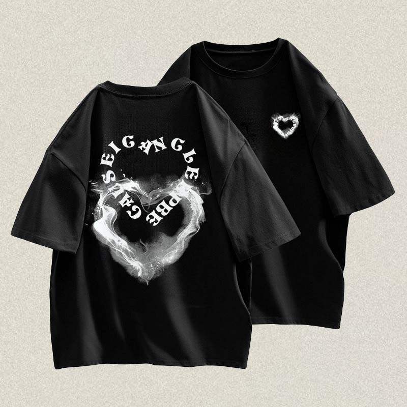 RENELLE Kaos T-shirt Pria Oversize | Kaos Bermotif Hati Putih | Kaos Pria Distro Original | Kaos Dis