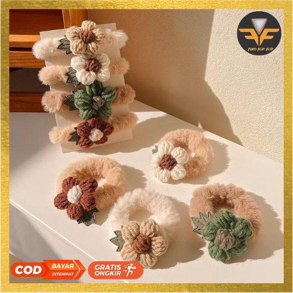 Ikat Rambut Korea Bunga Iket Rambut Lucu / Karet Rambut Bludru Bunga / Kuciran Rambut