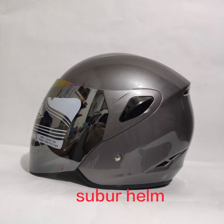 HELM ASCA  STRIKE  SOLID  GUN METAL GLOSSY  DAN  DOFF    HALF FACE  SINGLE  VISOR  SNI  HELM  MURAH 