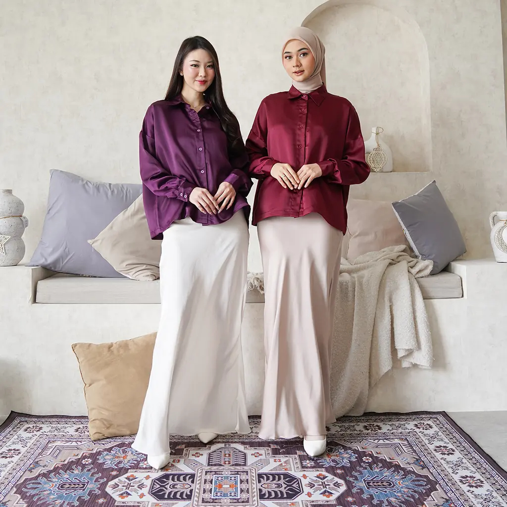 Kemeja Satin Wanita/Satin Oversized Lila