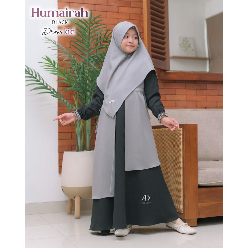 [READY] Humairah by Artie Daily Dress Anak Set Khimar Gamis Kids Perempuan Hitam size XL