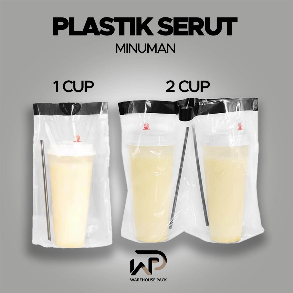 ( 1 Pcs ) Kantong Serut Minuman Isi 1 Cup dan 2 Cup | Plastik Serut Minuman PE Cup Bening | Kresek T
