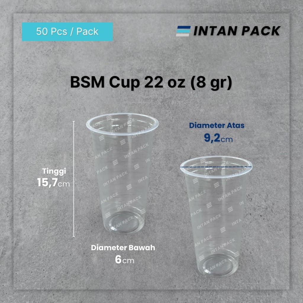 Gelas Plastik Cup 22 oz Datar BSM 7 gram ( 50 pcs )