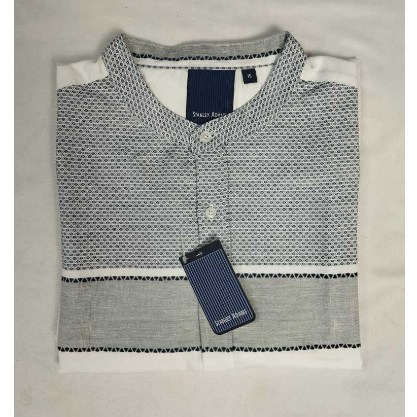 Baju Koko Pria Lengan Pendek STANLEY ADAMS Reguler Putih Motif l Baju Muslim Pria