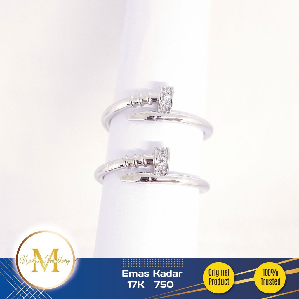 MODIS JEWELLERY - Cincin Paku Putih - Emas 17k  750