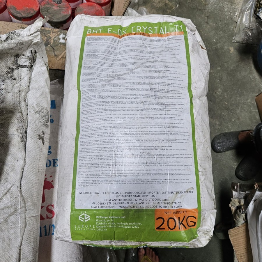 

BHT Eropa 20 Kilogram Butylated Hydroxytoluene Antioksidan