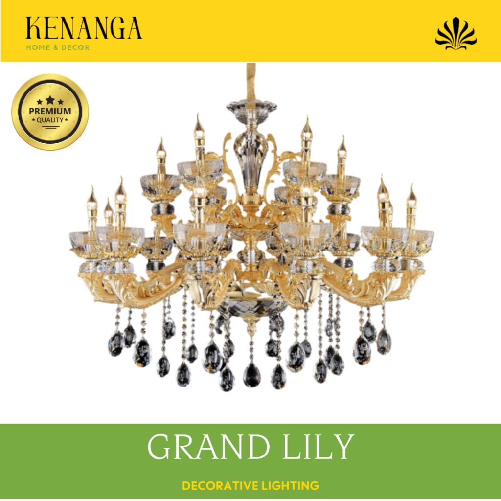 Lampu Gantung Kristal Besi Emas Elegan / Lampu Dekorasi Wedding Mewah