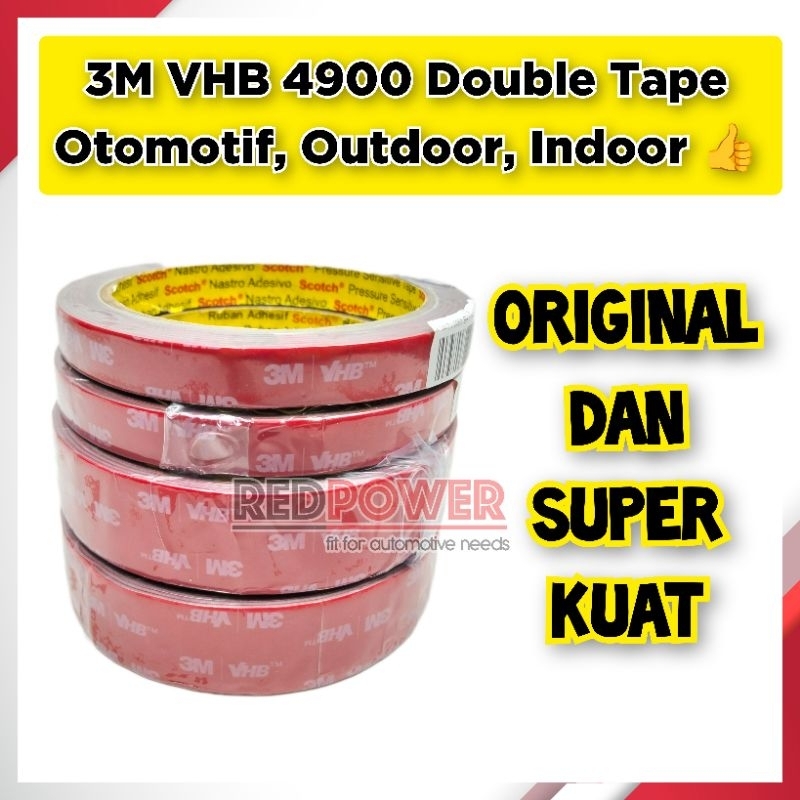 Double Dobel Tape Tip Outdoor Indoor Super Kuat Original 3M Lem Isolasi Bolak Balik Vhb 4900 12Mm