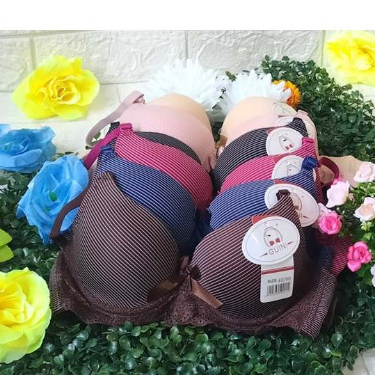 Bh Wanita kawat / Busa Tebal / Bra Motif Garis /  Cup A / Kait 2 / 34-40