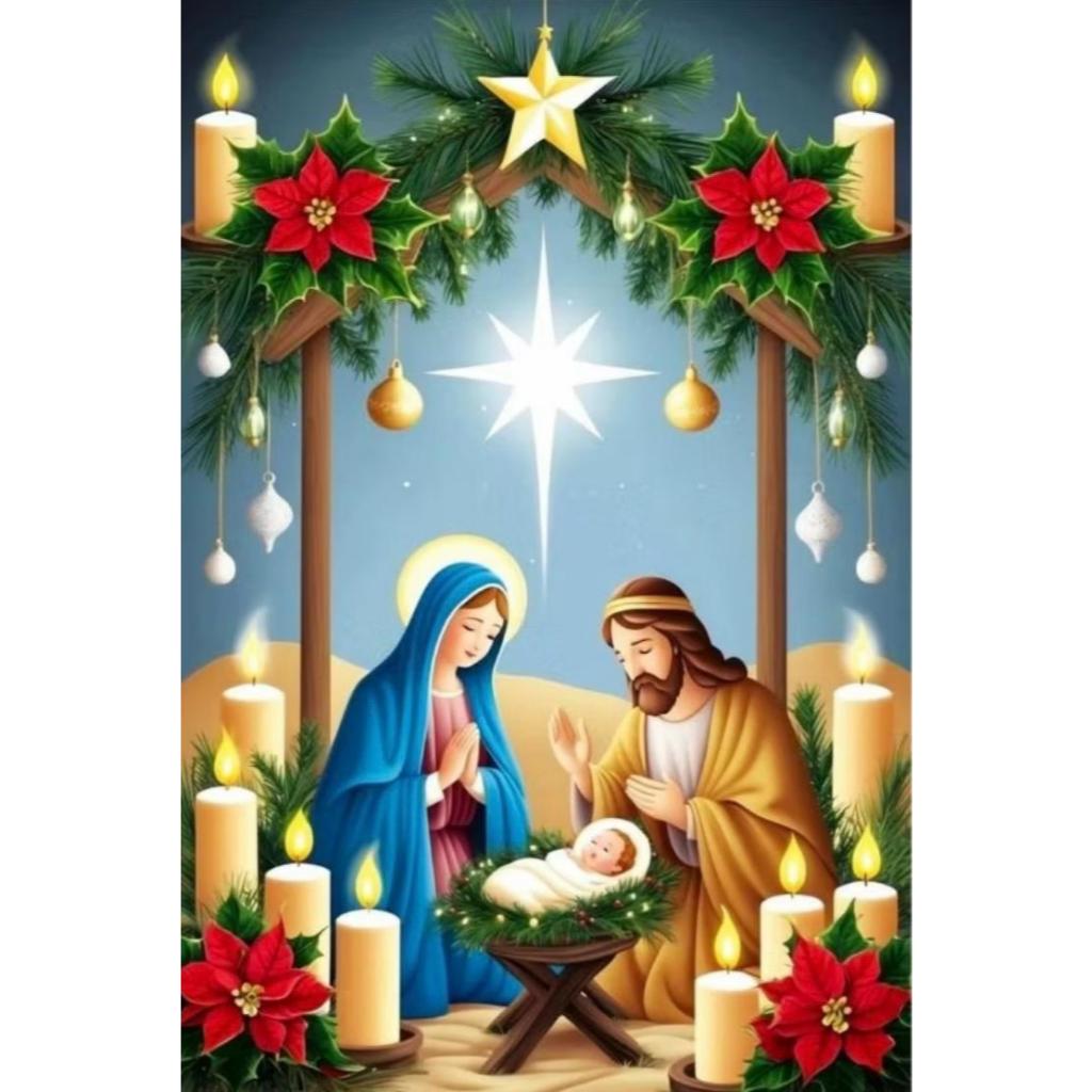 LUKISAN FULL DIAMOND 5D PAINTING (DIY) KELAHIRAN YESUS FULL DRILL SQUARE DIAMOND 30x40cm (PxT)