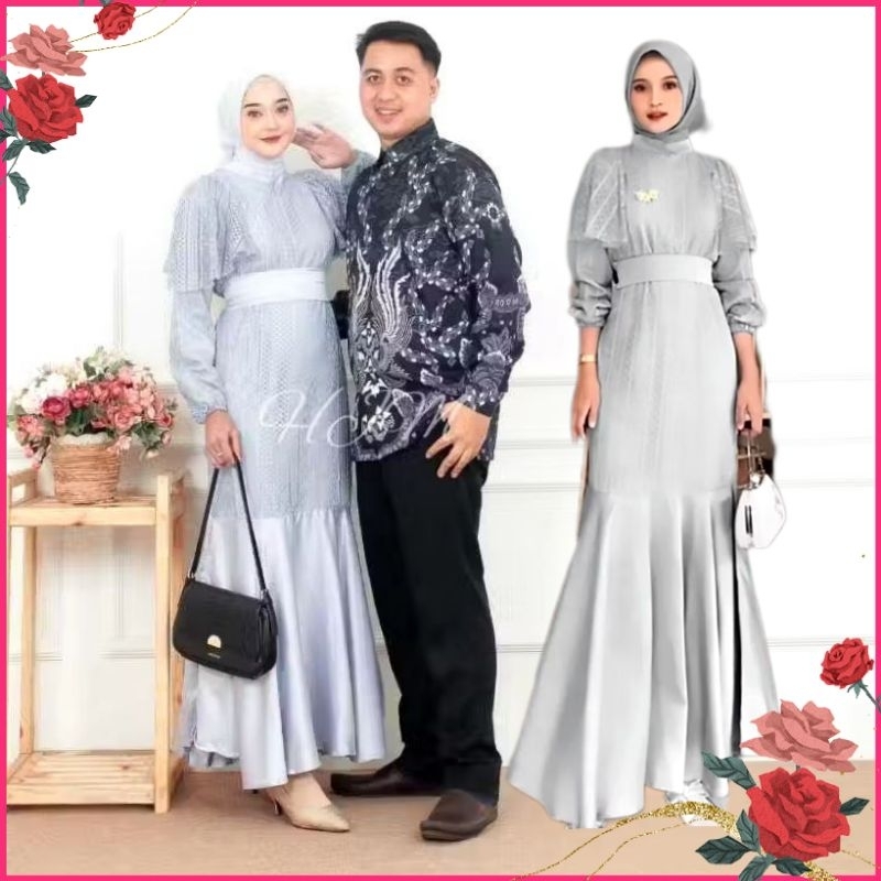 M L XL REALPIC DRESS CELINNE BUSUI BRUKAT MALIKA VELVET SILK FASHION PAKAIAN WANITA BAJU PESTA KONDA