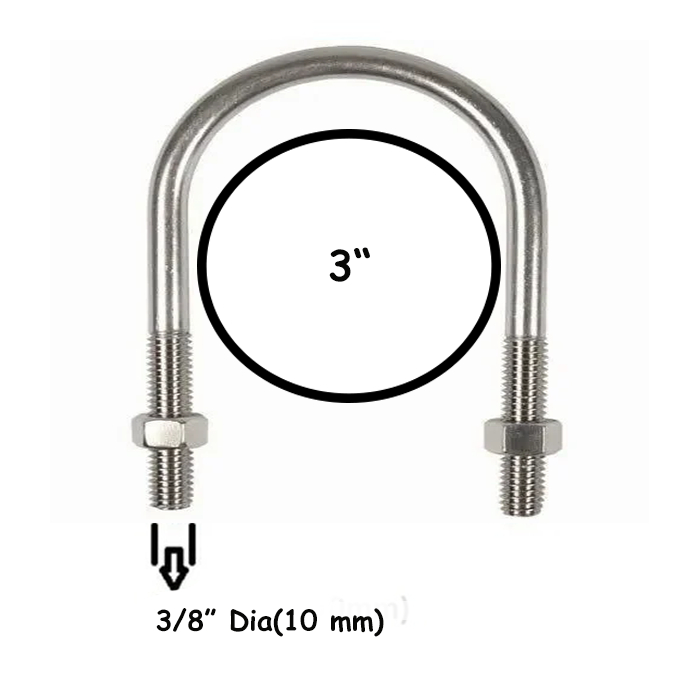 U Bolt Stainless 304 | 3/8 Inch X 3 Inch + 2 Nut | Clamp U Bolt
