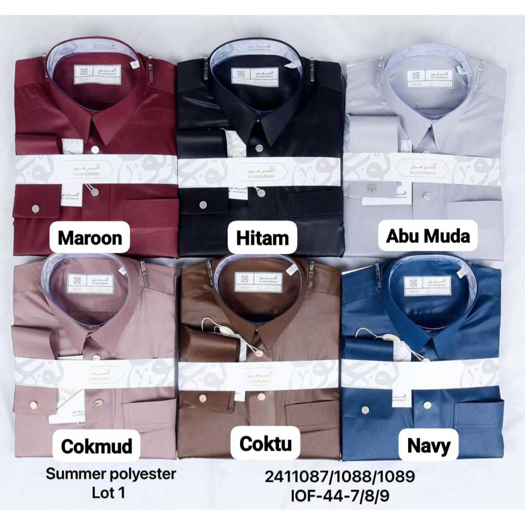 KKM POLYSTER JUBAH PRIA AL HARAMAIN KERAH KEMEJA LENGAN PANJANG MANSET KANCING PREMIUM