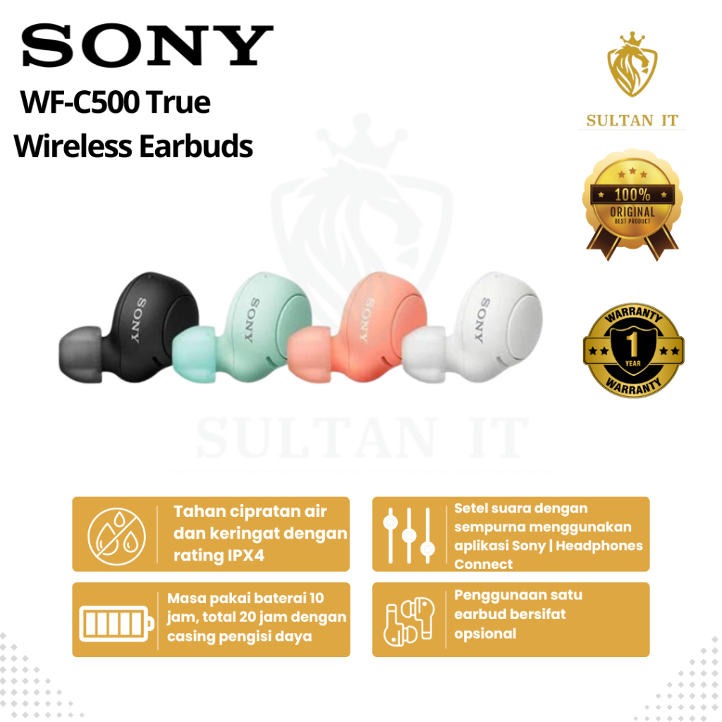 SONY WF-C500 Truly Wireless TWS In-Ear Bluetooth Earbuds Headset Macaroon Resmi