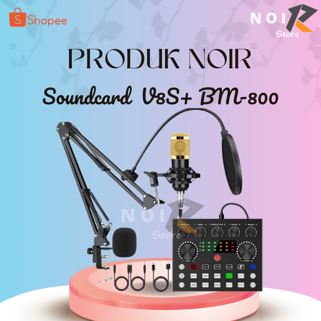 NOIR MIC Profesional BM800 + V8S Soundcard Live Microphone suara kartu Set lengkap peralatan