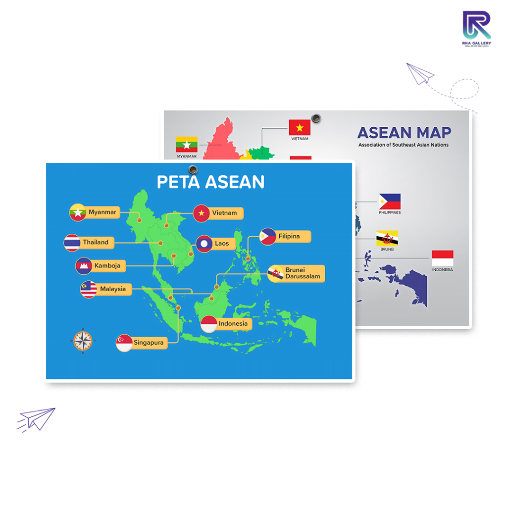 RHA GALLERY Poster Peta Asean Pajangan Sekolah Edukasi Dekorasi Dinding Kelas Anak