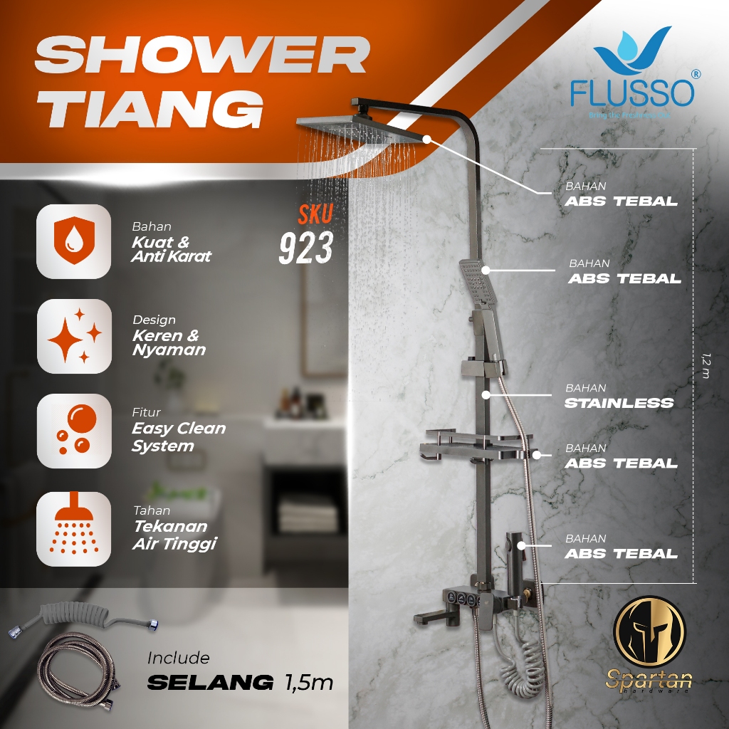 Shower Kamar Mandi Satu Set / Sower Kran Kamar Mandi Keran Panas Dingin Stainless Flusso 923 Garansi