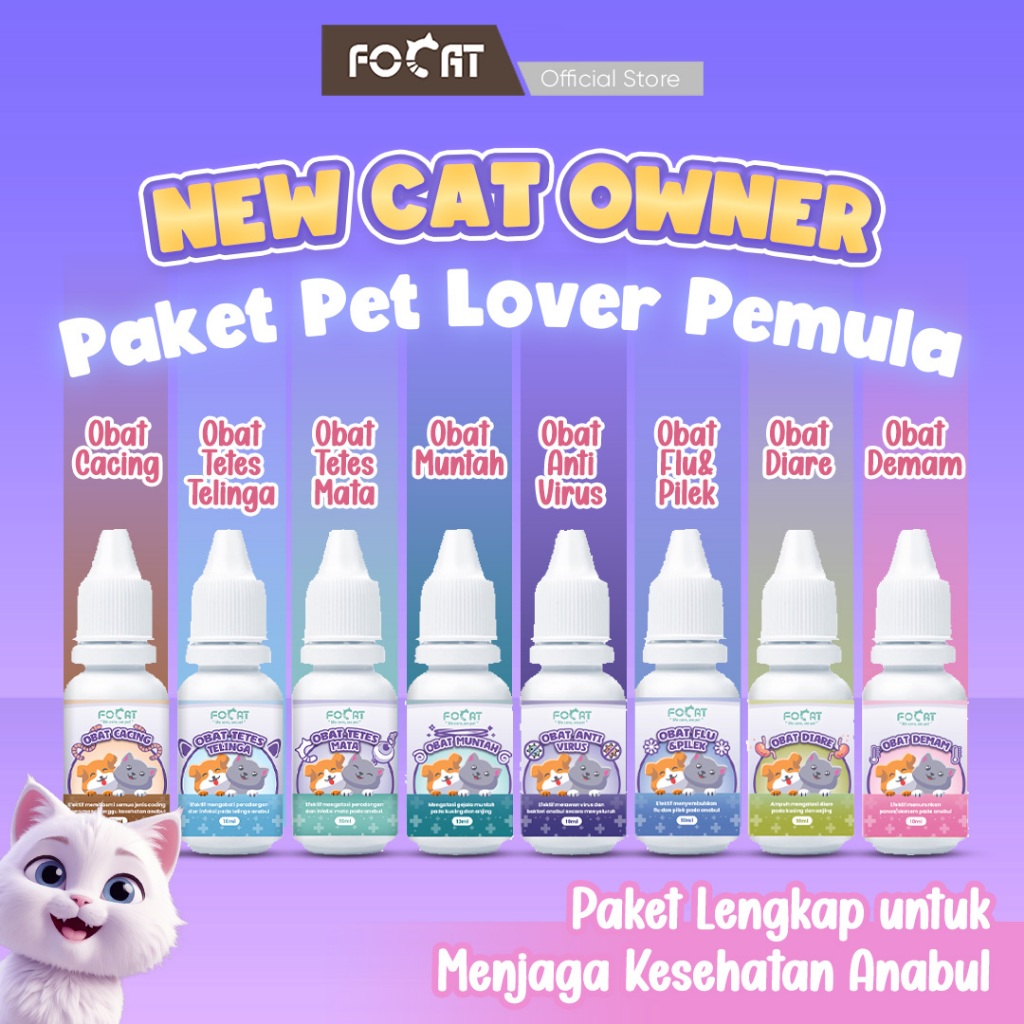 [PAKET PET LOVERS PEMULA] FOCAT Obat Tetes pada Kucing Anjing N19-N46 Obat Berbagai Keluhan Penyakit Hewan Peliharaan