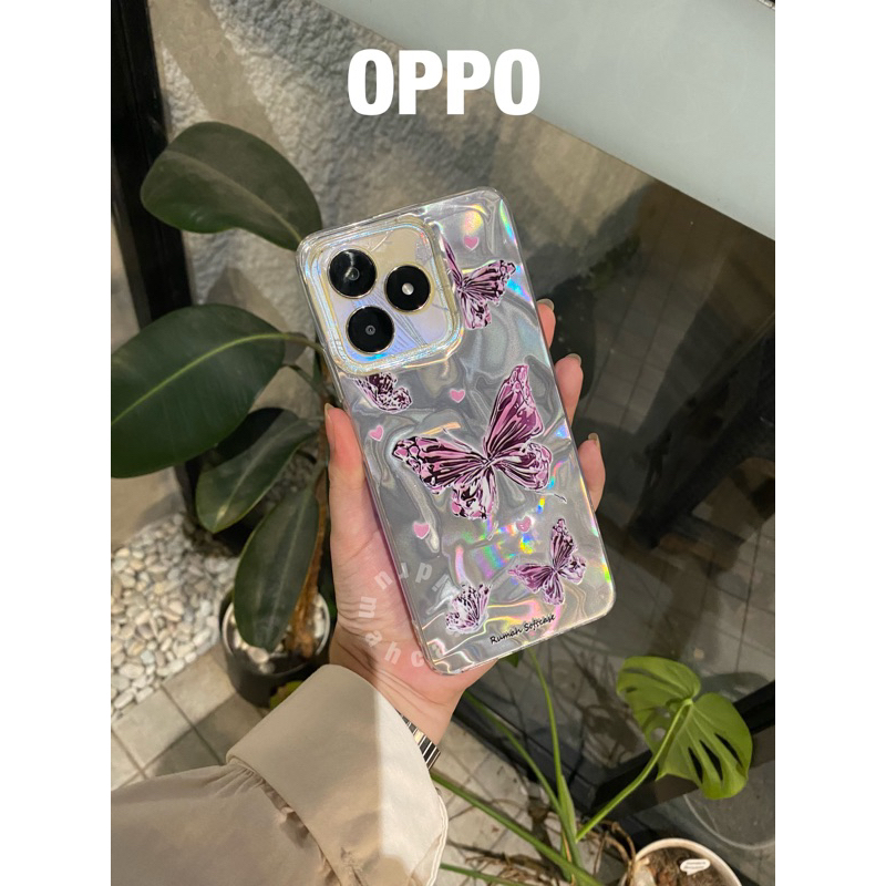 CASE BUTTERFLY LOVE PINK HOLOGRAM FOR OPPO RENO 12F RENO 12 A3 PRO A60 A38