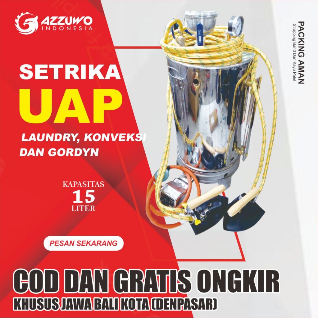PROMO SETRIKA UAP BOILER  LAUNDRY GAS 15 LITER 2 KEPALA GRATIS PACKING KAYU PALET