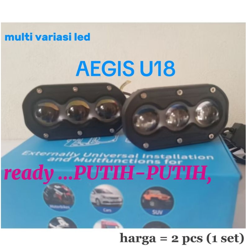 harga 2pcs (=1set) lampu LED sorot AEGIS U18 untuk motor dan mobil (PUTIH-PUTIH)