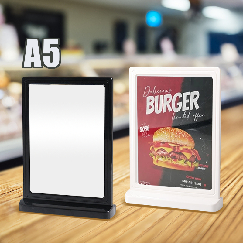 

A5 Hitam Putih Stand Menu/ Stand Brosur / Stand Akrilik / Holder Brosur Acrylic Sign Holder Untuk Cafe Atau Rumah Makan
