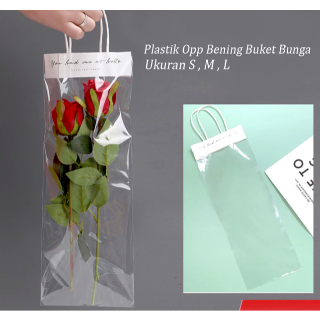 

(260PC = 1KG) PB 319 PLASTIK BUKET BUNGA KADO HAMPERS TENTENGAN PLASTIK OPP BENING
