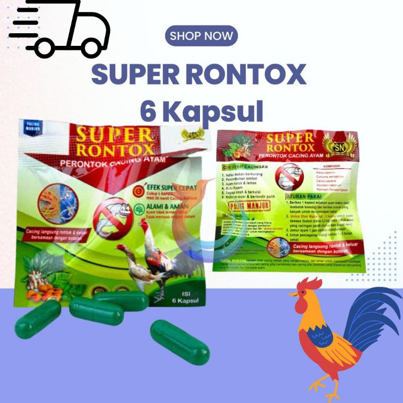 Super Rontok isi 6kapsul Obat Cacing Ayam Burung Unggas