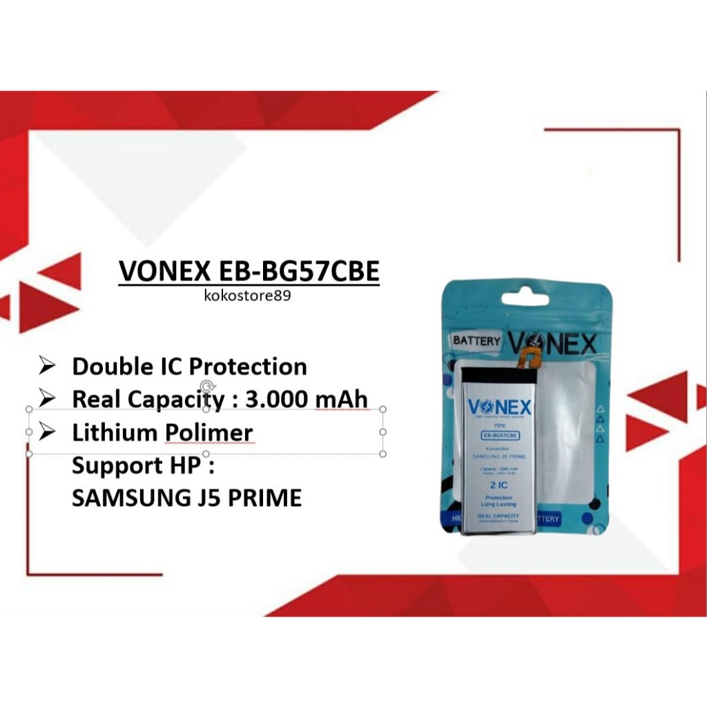 Baterai Double Power Samsung J5 Prime Batre HP Vonex Original