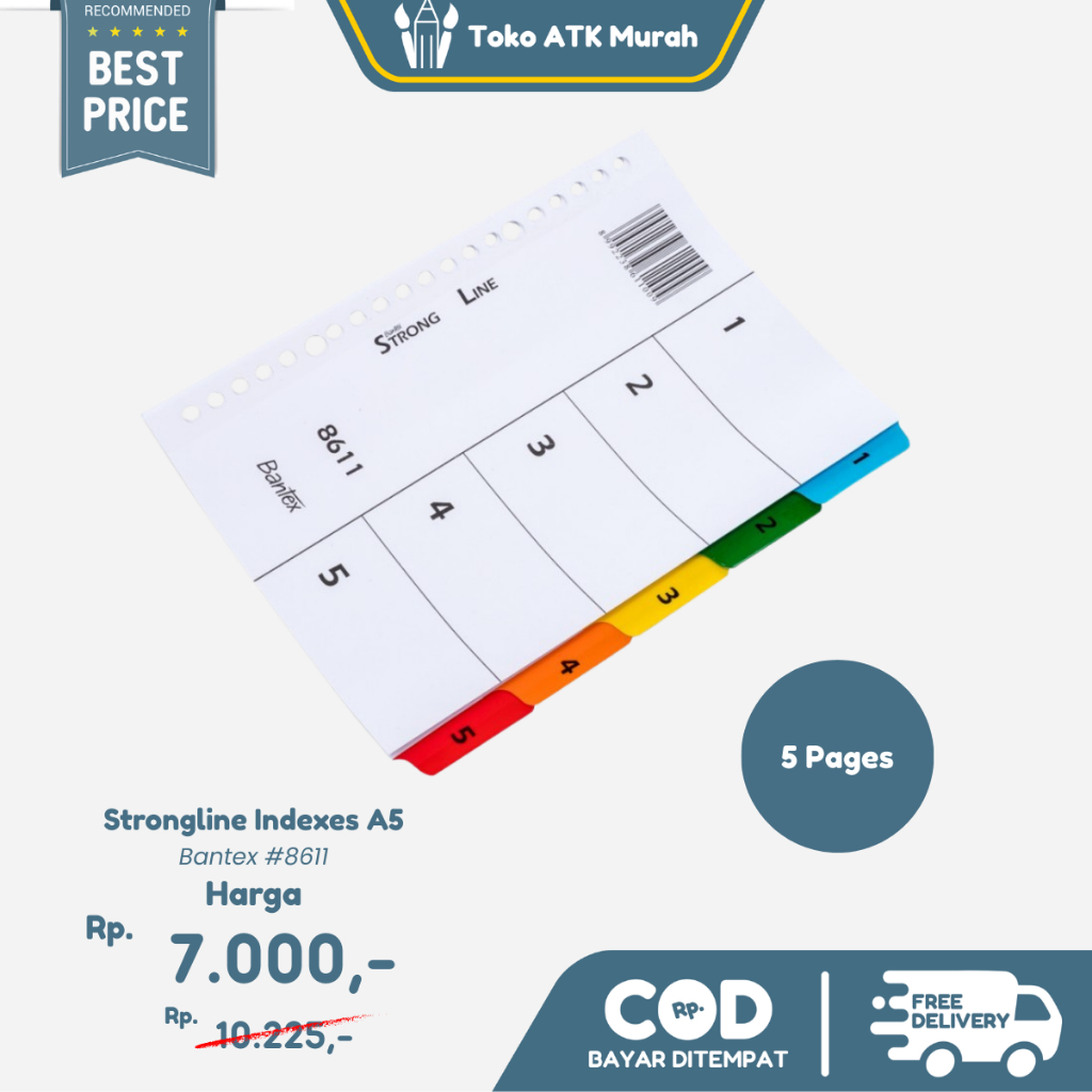 

Bantex Strongline Indexes A5 5 Pages (1-5 index) 20 holes #8611