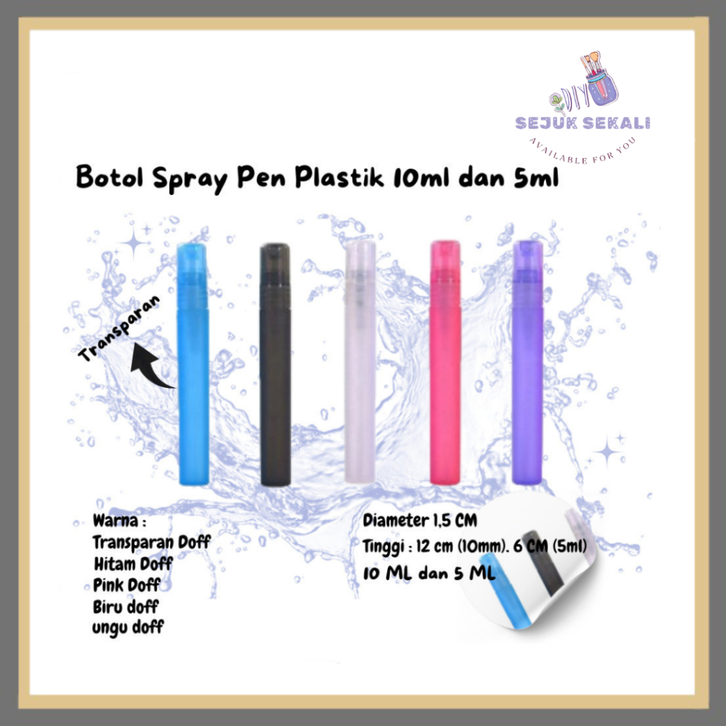 Botol Spray Pen Plastik 5ml- Transparan / Warna Doff / Frosted / Botol Parfum