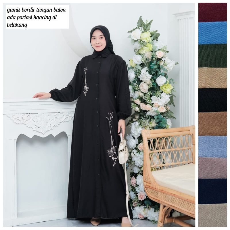 GAMIS BORDIR LENGAN BALON//KATUN TWILL