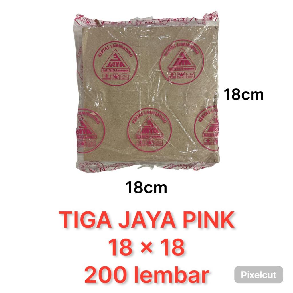 kertas nasi / minyak / samir / laminating kotak “Tiga Jaya Pink” 18 x 18 isi 200 lembar