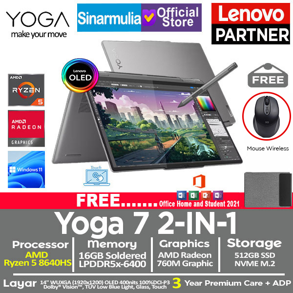 Lenovo Yoga 7 2IN1 Ryzen 5 8640HS 512GB SSD 16GB OLED Touch Win11+OHS