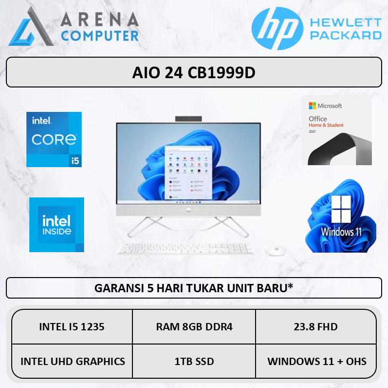 HP AIO 24 Intel Core i5 1235 8GB 1TB W11 OHS 23.8 FHD - CB1015D/CB1998D/CB1999D