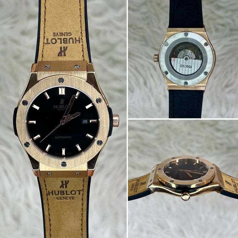 JAM TANGAN PRIA HUBLOT CLASSIC FUSHION COKELAT ROSE AUTOMATIC JAPAN SUPER QUALITY DIAMETER 42MM