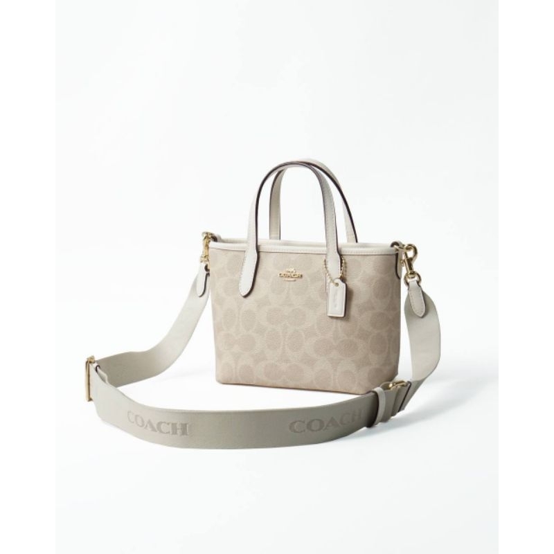 COACH City mini tote signature canvas sand/chalk