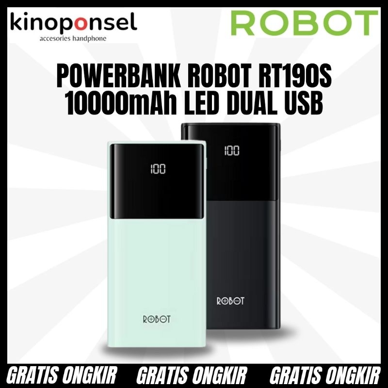 Powerbank Robot 10000mAh RT190S Dual USB Digital LED Display | Powerbank Robot Kualitas Bagus Hp And