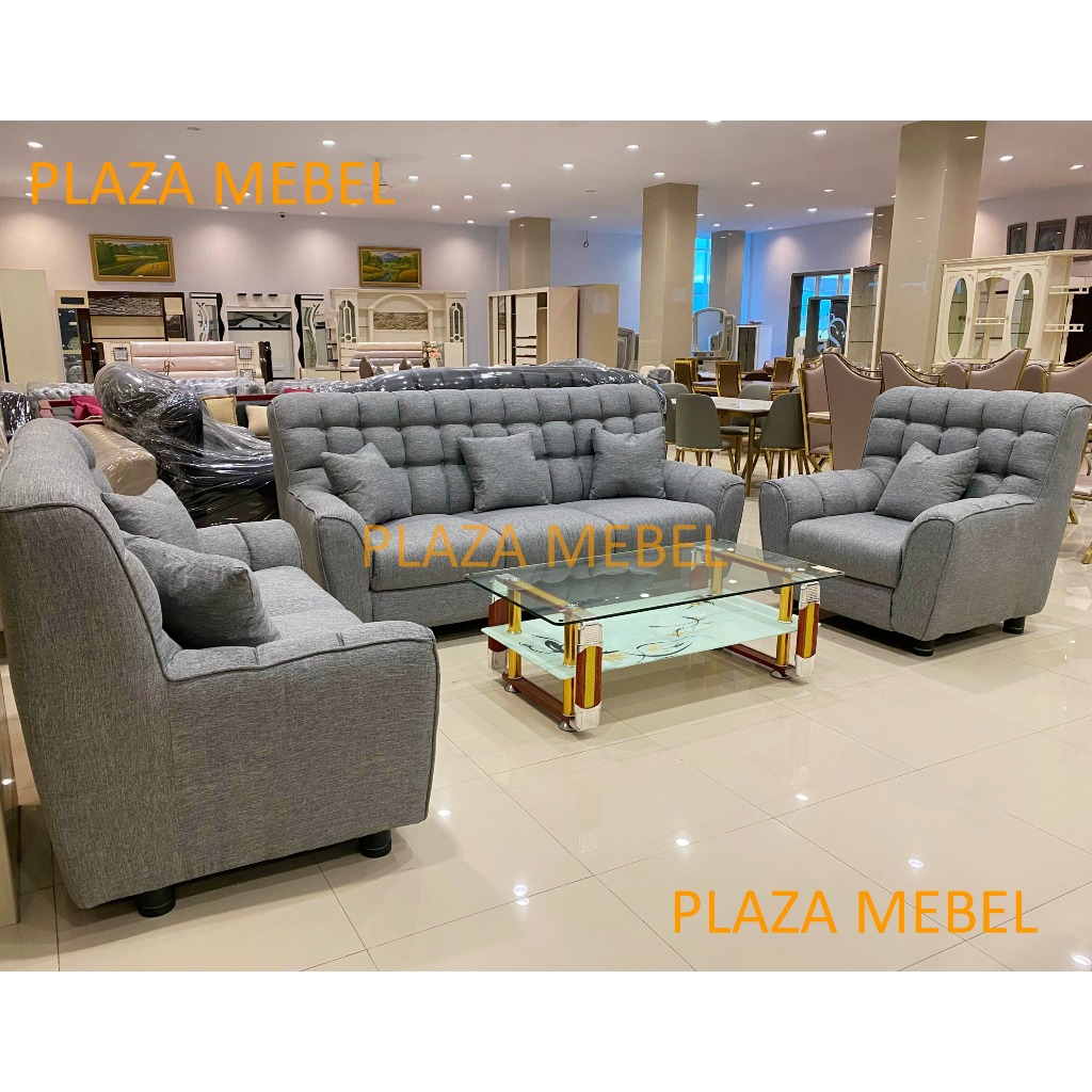 Sofa Kursi Tamu Kansas 321 Abu Kain Minimalis ( Tanpa Meja )