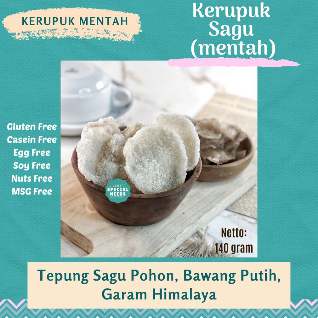

Kerupuk Sagu mentah Gurih Non MSG - Gluten Free, Egg Free, Sugar Free, No Bleng - Diet Special Needs