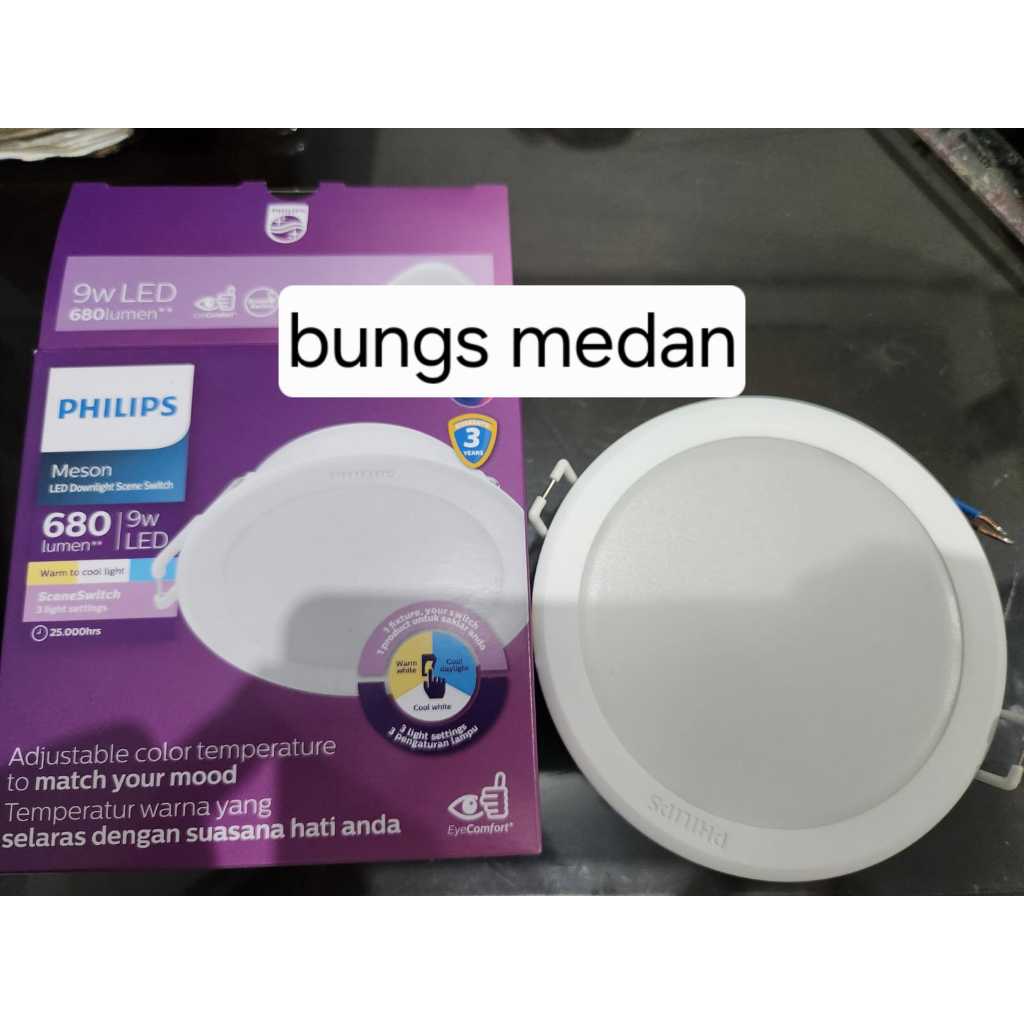 Lampu Led PHILIPS MESON tricolor TRI COLOR 3WARNA PUTIH KUNING 9w 9 Watt Tanam PANEL DOWNLIGHT BULAT