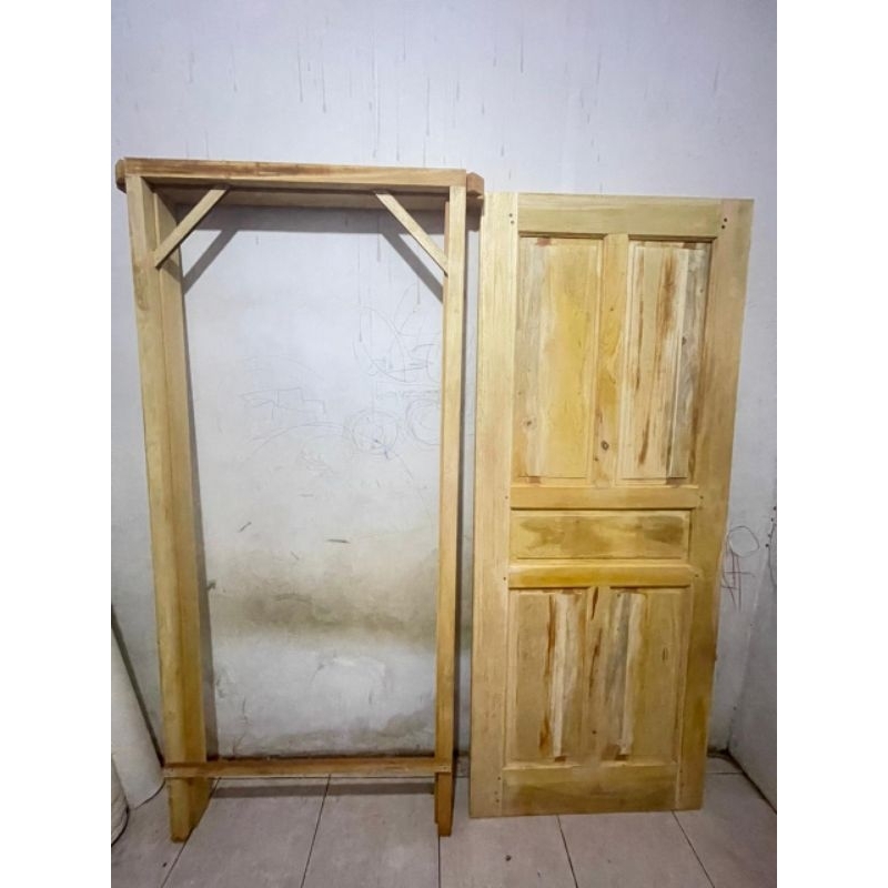 Ready Stok Daun Pintu Rumah Dan Kusen 1Set Kayu Mahoni Motif Minimalis