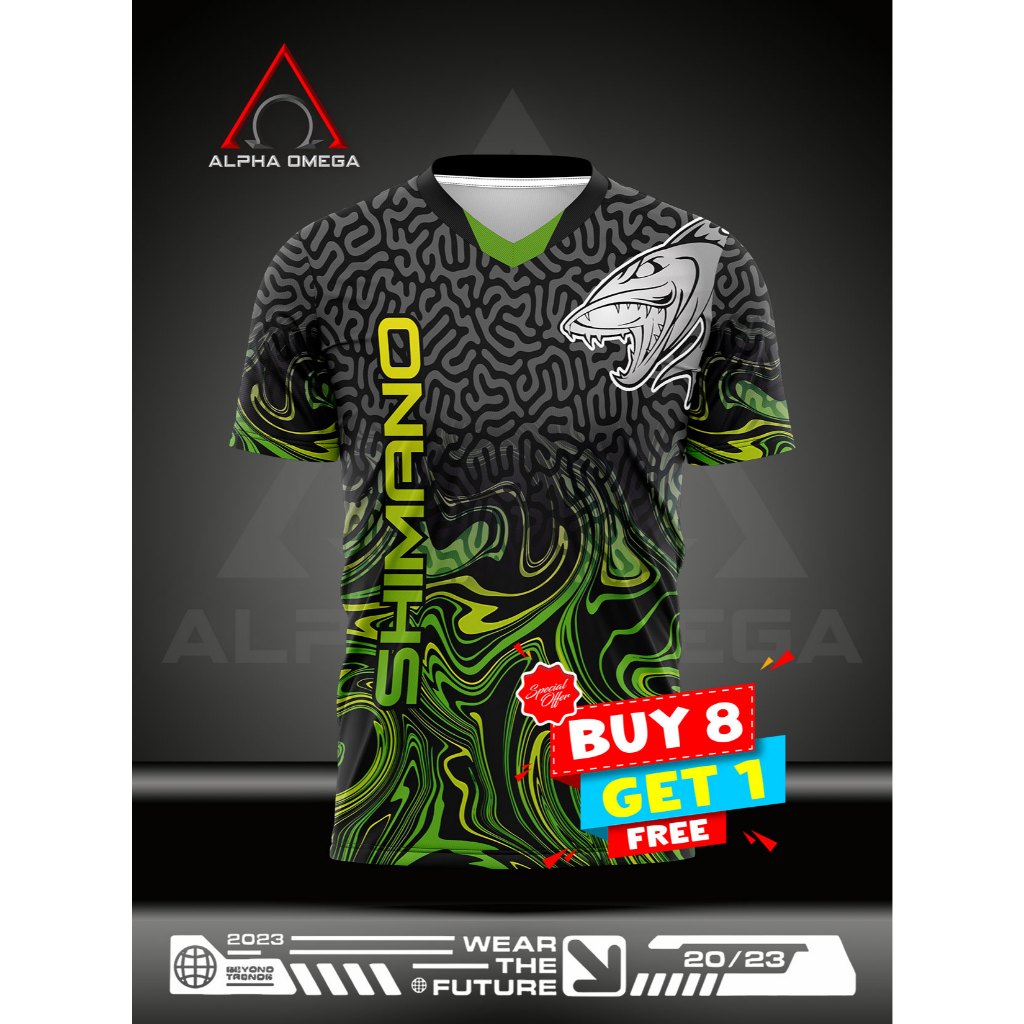 JERSEY ANGLER KAOS MANCING TOMAN FISHING CASTINGER STRIKE PREMIUM LIMITED ALPHA OMEGA GREEN SHIMANO